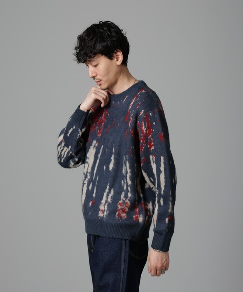 NANO universe（ナノユニバース）の「ペイントグラデーションモヘヤライクニット（ニット/セーター・メンズ・ネイビー/オリーブ/ブルーグリーン/ブラック/グレー・M/L）」の15枚目の写真