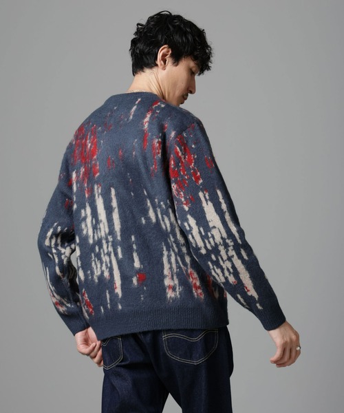 NANO universe（ナノユニバース）の「ペイントグラデーションモヘヤライクニット（ニット/セーター・メンズ・ネイビー/オリーブ/ブルーグリーン/ブラック/グレー・M/L）」の16枚目の写真