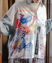 ScoLar（スカラー）の「ScoLar/スカラー 猫柄チェック切替シャツ