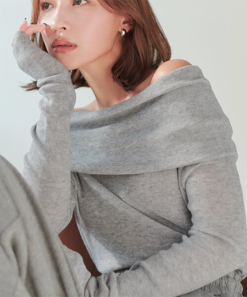 KOBE LETTUCE（コウベレタス）の「オフショルニット（ニット/セーター・レディース・ブラック/グレー/ピンク/ネイビー・L/M）」の3枚目の写真