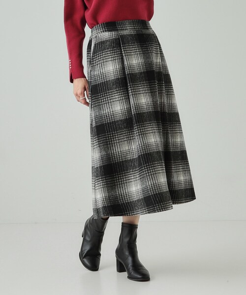 セール】【S-LL】見た目もあったか シャギー調チェックフレアスカート