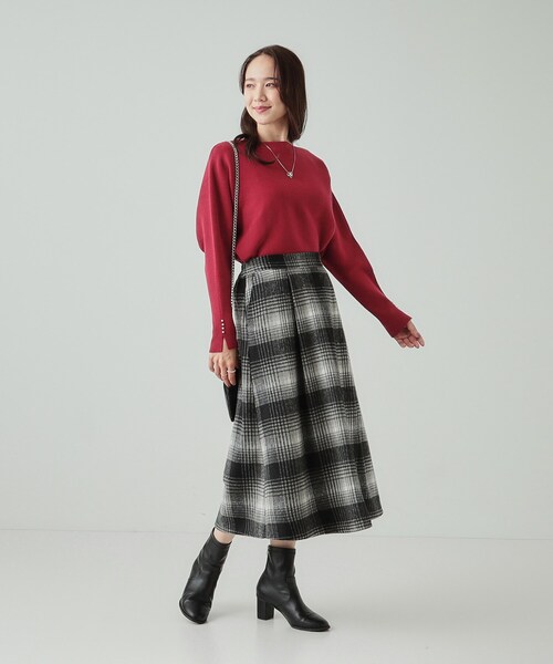 DRESKIP（ドレスキップ）の「◆【S-LL】見た目もあったか シャギー調チェックフレアスカート（スカート・レディース・ベージュ系1/ワイン系3/ブラック系1・04/03/02/01）」の6枚目の写真