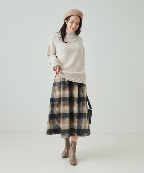 セール】【S-LL】見た目もあったか シャギー調チェックフレアスカート
