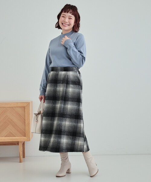 セール】【S-LL】見た目もあったか シャギー調チェックフレアスカート