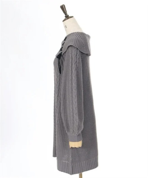 axes femme（アクシーズファム）の「Ｗ編み上げニットチュニック（チュニック・レディース・ブラック/ミント/ワイン/キナリ/ピンク・FREE）」の9枚目の写真