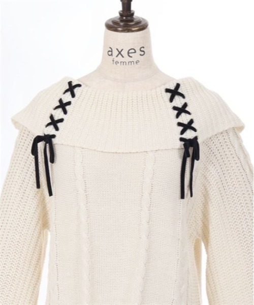 axes femme（アクシーズファム）の「Ｗ編み上げニットチュニック（チュニック・レディース・ブラック/ミント/ワイン/キナリ/ピンク・FREE）」の15枚目の写真