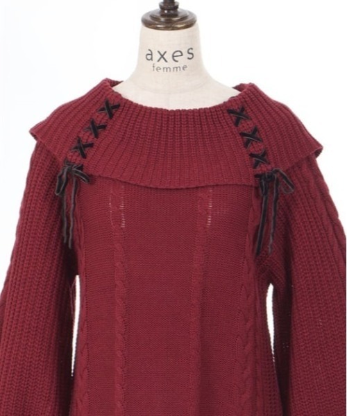 axes femme（アクシーズファム）の「Ｗ編み上げニットチュニック（チュニック・レディース・ブラック/ミント/ワイン/キナリ/ピンク・FREE）」の20枚目の写真