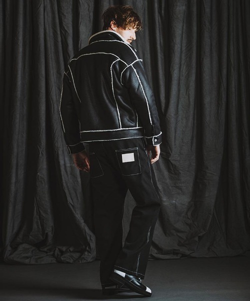 NO ID.（ノーアイディ）の「mj10441- ﾌｪｲｸﾑｰﾄﾝBIG-Gｼﾞｬﾝ（ムートンコート・メンズ・ベージュ/アイボリー/ブラック・ONE SIZE）」の20枚目の写真