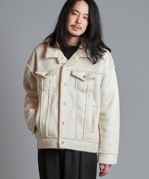 NO ID.（ノーアイディ）の「mj10441- ﾌｪｲｸﾑｰﾄﾝBIG-Gｼﾞｬﾝ（ムートンコート・メンズ・ベージュ/アイボリー/ブラック・ONE SIZE）」の21枚目の写真
