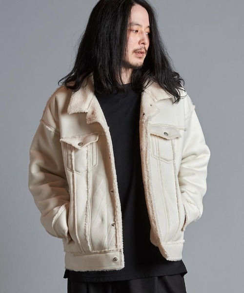 NO ID.（ノーアイディ）の「mj10441- ﾌｪｲｸﾑｰﾄﾝBIG-Gｼﾞｬﾝ（ムートンコート・メンズ・ベージュ/アイボリー/ブラック・ONE SIZE）」の22枚目の写真