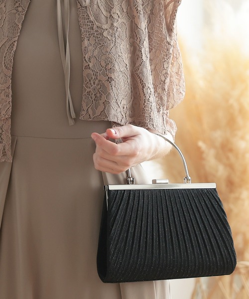 haremode（ハレモード）の「メタルハンドルラメプリーツパーティーバッグ（クラッチバッグ・レディース・ベージュ/シルバー/ブラック・FREE）」の7枚目の写真