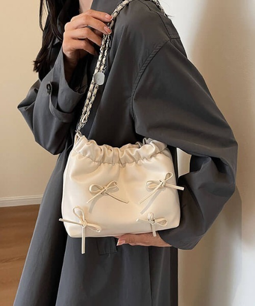 L LABEL（エルラベル）の「リボン付チェーンショルダーバッグ（ショルダーバッグ・レディース・ホワイト/ピンク/ブラック/シルバー・FREE）」の18枚目の写真