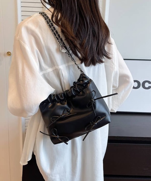 L LABEL（エルラベル）の「リボン付チェーンショルダーバッグ（ショルダーバッグ・レディース・ホワイト/ピンク/ブラック/シルバー・FREE）」の13枚目の写真