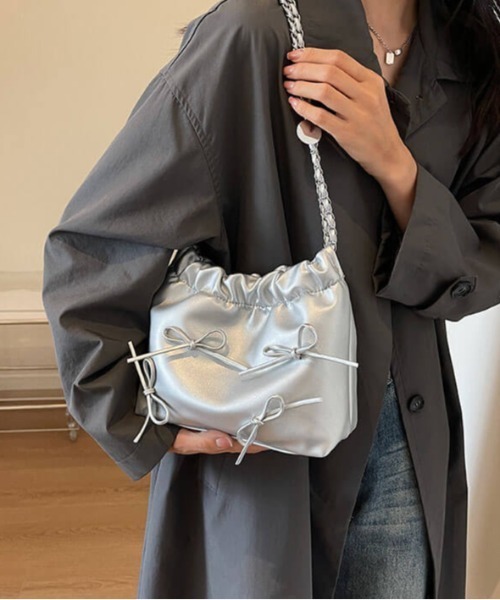 L LABEL（エルラベル）の「リボン付チェーンショルダーバッグ（ショルダーバッグ・レディース・ホワイト/ピンク/ブラック/シルバー・FREE）」の21枚目の写真