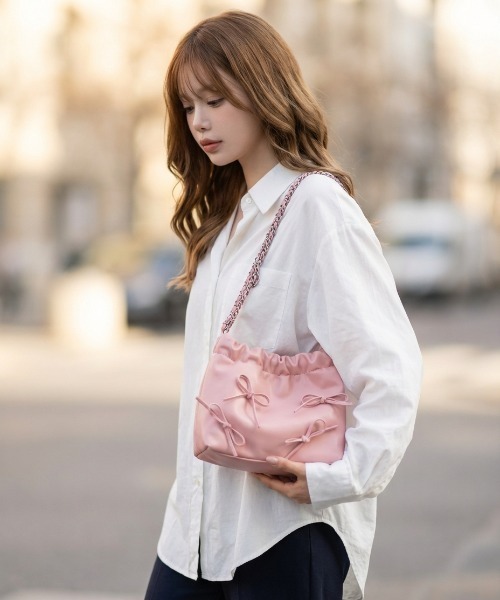 L LABEL（エルラベル）の「リボン付チェーンショルダーバッグ（ショルダーバッグ・レディース・ホワイト/ピンク/ブラック/シルバー・FREE）」の17枚目の写真