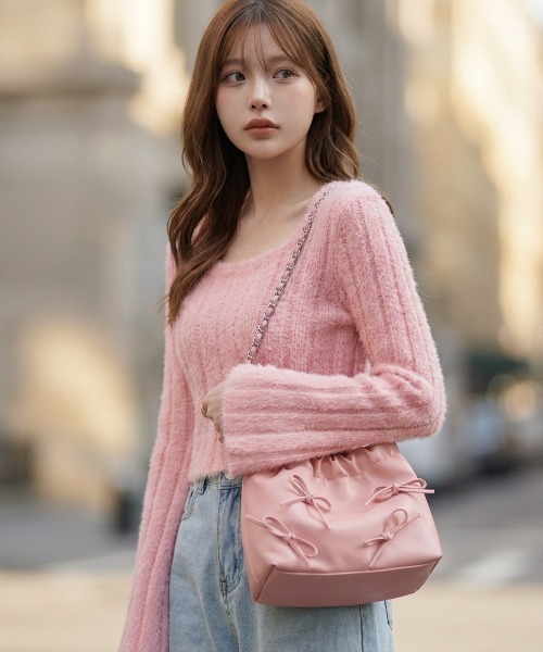 L LABEL（エルラベル）の「リボン付チェーンショルダーバッグ（ショルダーバッグ・レディース・ホワイト/ピンク/ブラック/シルバー・FREE）」の16枚目の写真