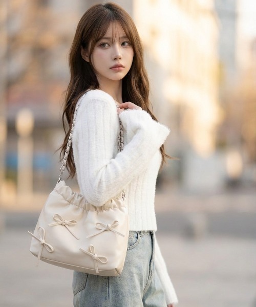 L LABEL（エルラベル）の「リボン付チェーンショルダーバッグ（ショルダーバッグ・レディース・ホワイト/ピンク/ブラック/シルバー・FREE）」の20枚目の写真