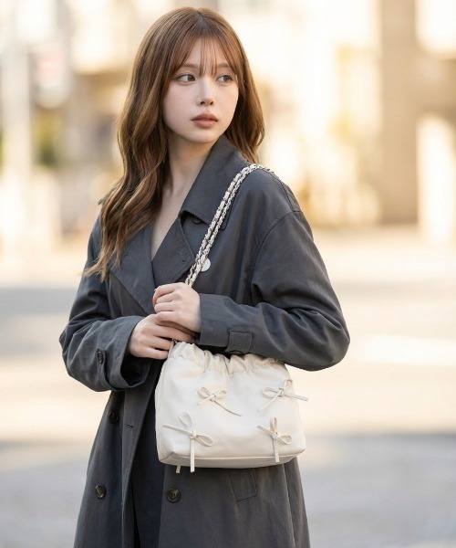 L LABEL（エルラベル）の「リボン付チェーンショルダーバッグ（ショルダーバッグ・レディース・ホワイト/ピンク/ブラック/シルバー・FREE）」の19枚目の写真