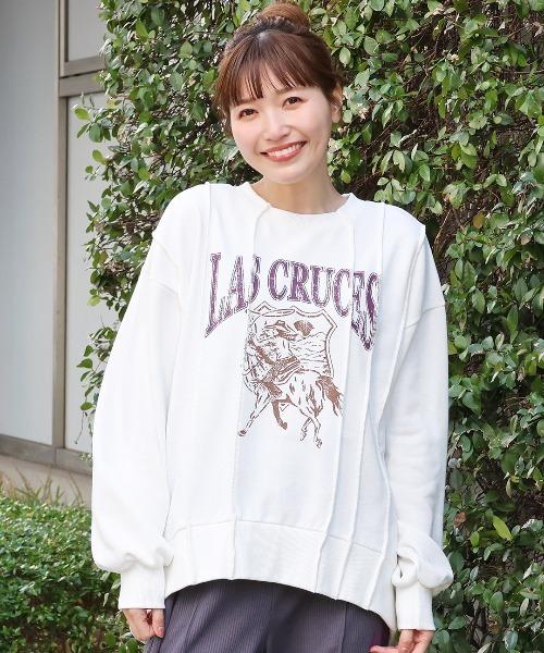 チチカカ(チチカカ)の「ランダムタックプリントプルオーバー(スウェット・レディース・ブラック/オフホワイト/ブルー・FREE)」の1枚目の写真