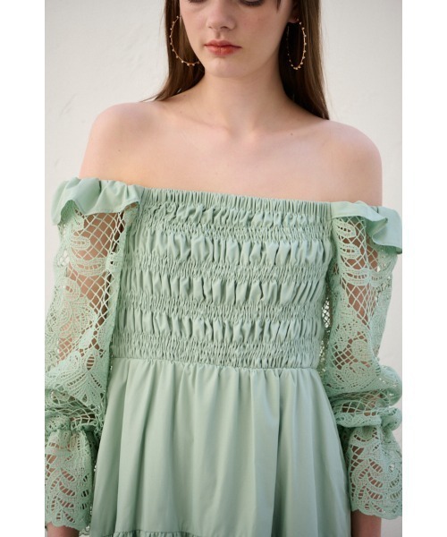 Ester Pleated Dress オフショルアコーディオンプリーツドレス
