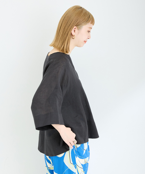 B.C STOCK(ベーセーストック)の「手洗い可 / フレンチリネンワイドスキッパーブラウス(シャツ/ブラウス・レディース・ブラック/ホワイト/グリーン・FREE)」の12枚目の写真