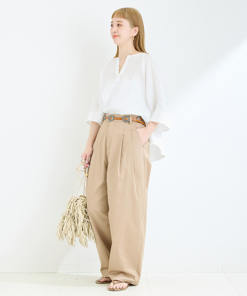 B.C STOCK(ベーセーストック)の「手洗い可 / フレンチリネンワイドスキッパーブラウス(シャツ/ブラウス・レディース・ブラック/ホワイト/グリーン・FREE)」の17枚目の写真