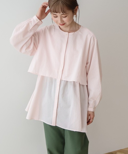 AMERICAN HOLIC（アメリカンホリック）の「サッカーティアードロングブラウス（シャツ/ブラウス・レディース・ピンク/ストライプ/その他5/ブラック/ブルー/オフホワイト/ライトグリーン・L/M）」の11枚目の写真