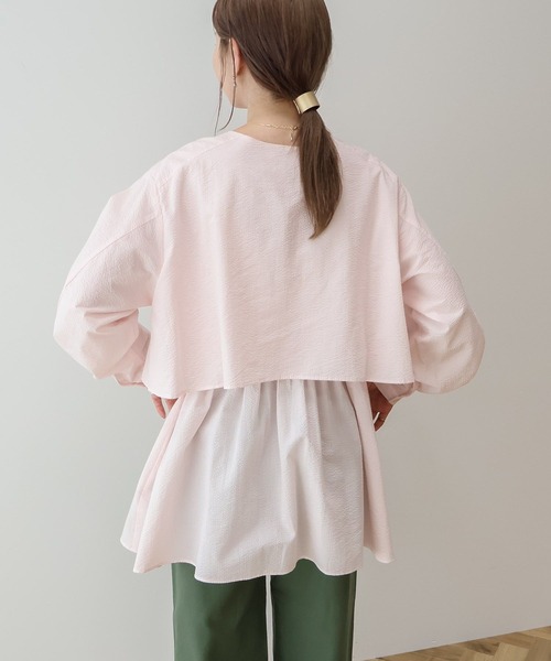 AMERICAN HOLIC（アメリカンホリック）の「サッカーティアードロングブラウス（シャツ/ブラウス・レディース・ピンク/ストライプ/その他5/ブラック/ブルー/オフホワイト/ライトグリーン・L/M）」の10枚目の写真