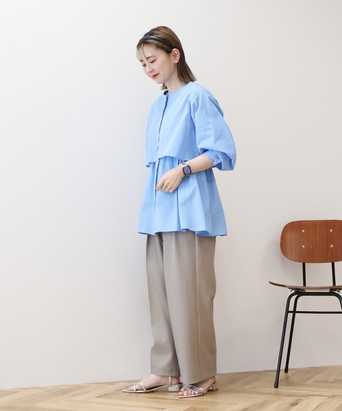 セール】サッカーティアードロングブラウス（シャツ/ブラウス