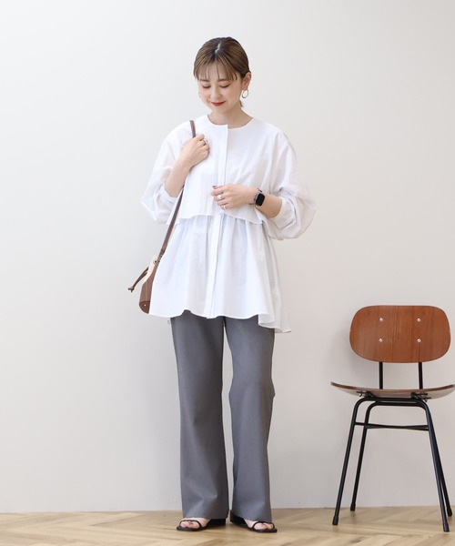 セール】サッカーティアードロングブラウス（シャツ/ブラウス