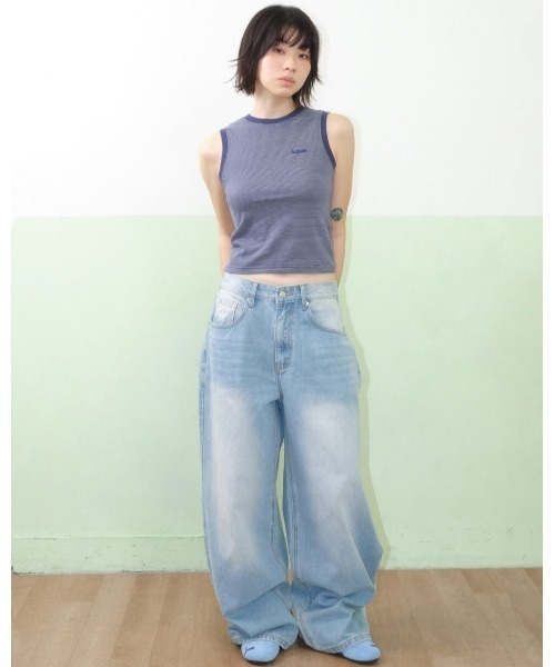 AMESWORLDWIDE（アメスワールドワイド）の「A'GEM/9 × .kom 『AMESWORLDWIDE/アメスワールドワイド』BASIC LOGO SLEEVELESS TEE /ベーシックロゴスリーブレスTEE（タンクトップ・レディース・ブルー/ブラック/ホワイト/ピンク・FREE）」の5枚目の写真