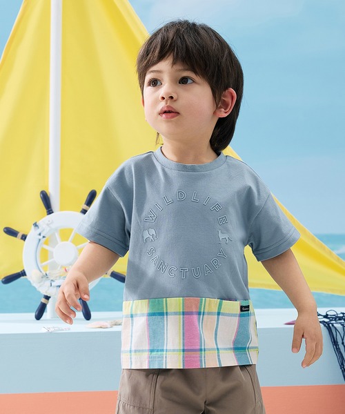 combimini(コンビミニ)の「半袖レイヤード風Tシャツ(チェック)(Tシャツ/カットソー・キッズ・サックスブルー/キナリ・80/90/100/110/120)」の2枚目の写真