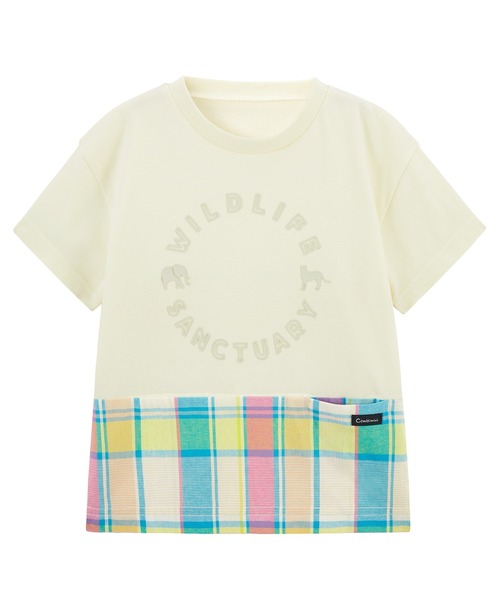 combimini(コンビミニ)の「半袖レイヤード風Tシャツ(チェック)(Tシャツ/カットソー・キッズ・サックスブルー/キナリ・80/90/100/110/120)」の5枚目の写真
