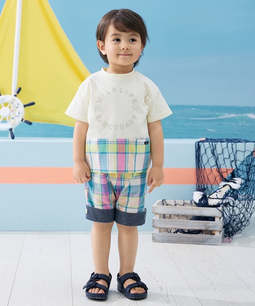 combimini(コンビミニ)の「半袖レイヤード風Tシャツ(チェック)(Tシャツ/カットソー・キッズ・サックスブルー/キナリ・80/90/100/110/120)」の9枚目の写真