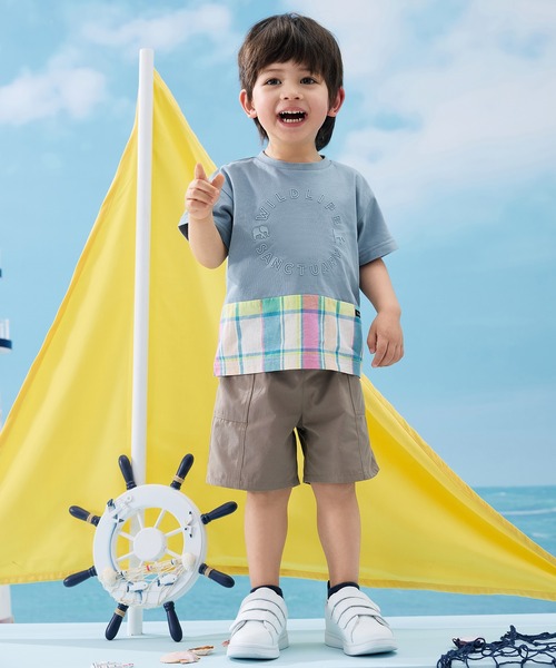 combimini(コンビミニ)の「半袖レイヤード風Tシャツ(チェック)(Tシャツ/カットソー・キッズ・サックスブルー/キナリ・80/90/100/110/120)」の12枚目の写真