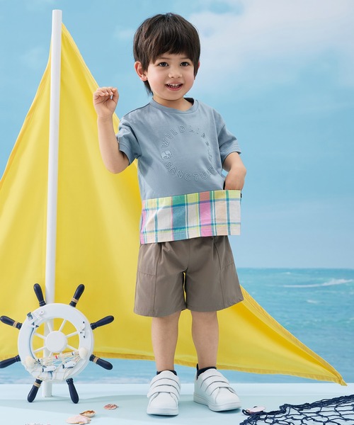 combimini(コンビミニ)の「半袖レイヤード風Tシャツ(チェック)(Tシャツ/カットソー・キッズ・サックスブルー/キナリ・80/90/100/110/120)」の14枚目の写真