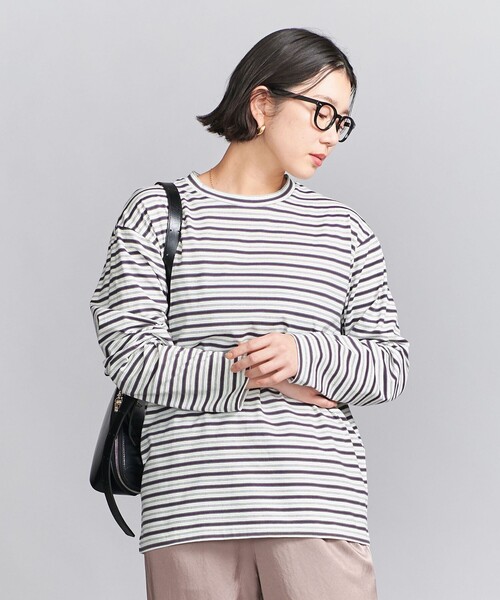 BEAUTY&YOUTH UNITED ARROWS(ビューティーアンドユースユナイテッドアローズ)の「コットンボーダー ロングスリーブ Tシャツ(Tシャツ/カットソー・レディース・オフホワイト/ロイヤルブルー/ダークブラウン・FREE)」の1枚目の写真