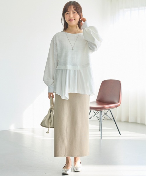 LAVEANGE（ラビアンジェ）の「ポンチナロースカート（スカート・レディース・ライトベージュ/ブラック・LL/M/4L/3L）」の9枚目の写真