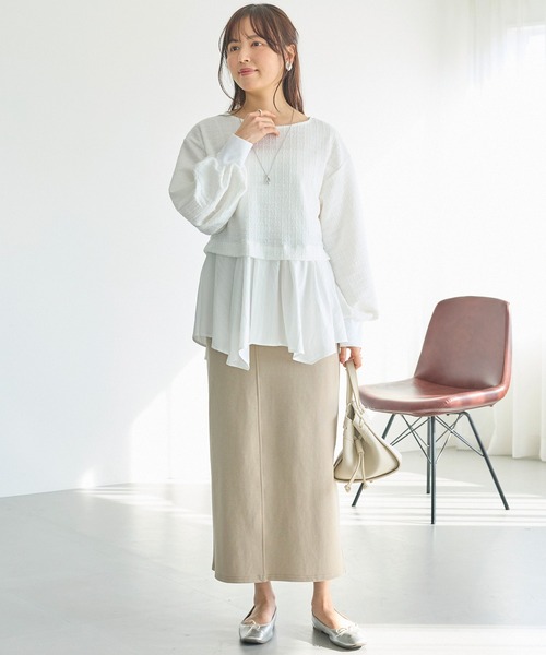 LAVEANGE（ラビアンジェ）の「ポンチナロースカート（スカート・レディース・ライトベージュ/ブラック・LL/M/4L/3L）」の11枚目の写真