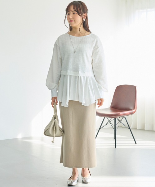 LAVEANGE（ラビアンジェ）の「ポンチナロースカート（スカート・レディース・ライトベージュ/ブラック・LL/M/4L/3L）」の10枚目の写真