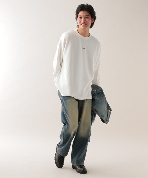 セール】ワンポイント刺繍/オーバーサイズポンチロンT（Tシャツ