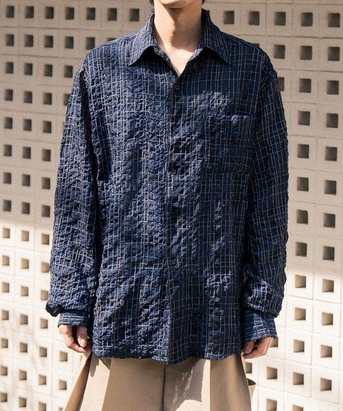 Nanmo. シアーサッカーシャツ　ネイビー シャツ Nanmo.（ナンモ）の「SEERSUCKER LONG SHIRT / シアサッカーロング
