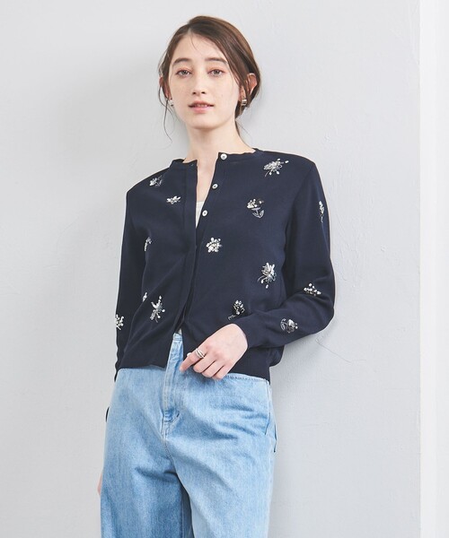 UNITED ARROWS（ユナイテッドアローズ）の「フラワー ビジュー カーディガン（カーディガン/ボレロ・レディース・ブラック/ライトブルー/ネイビー・FREE）」の3枚目の写真