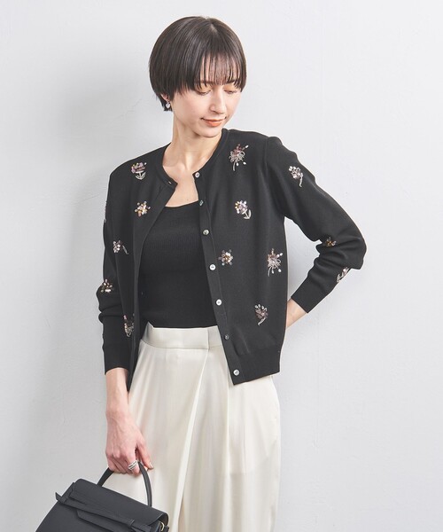 ユナイテッドアローズ　 カーディガン　フラワービジューカーディガン　ブラック UNITED ARROWS（ユナイテッドアローズ）の「フラワー ビジュー