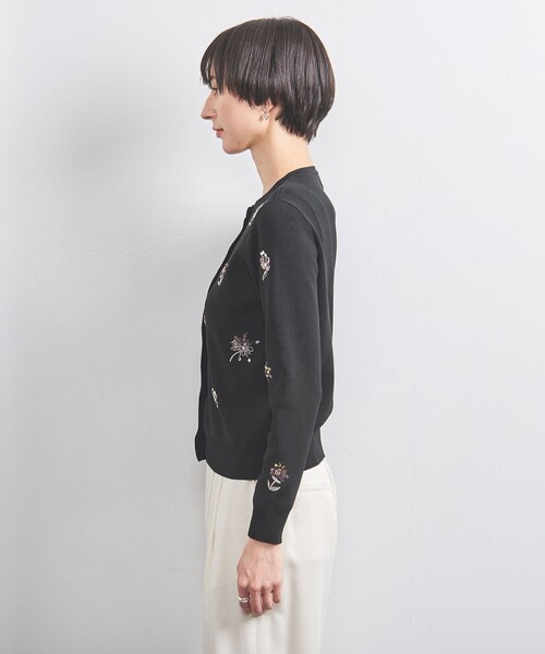 ユナイテッドアローズ　 カーディガン　フラワービジューカーディガン　ブラック フラワー ビジュー カーディガン
