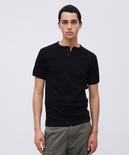 DAILY/デイリー》RIB SHORT SLEEVE HENLEY NECK T-SHIRT