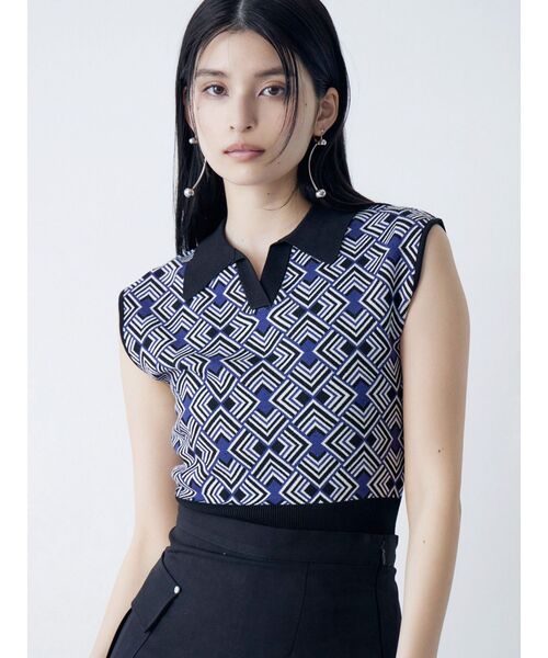 MURUA(ムルーア)の「ジオメトリックニットタンク(タンクトップ・レディース・グレー/ブラック/ベージュ・FREE)」の1枚目の写真