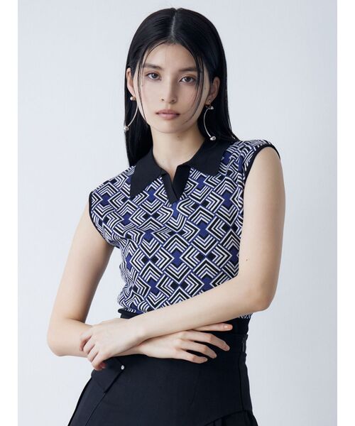 MURUA(ムルーア)の「ジオメトリックニットタンク(タンクトップ・レディース・グレー/ブラック/ベージュ・FREE)」の7枚目の写真