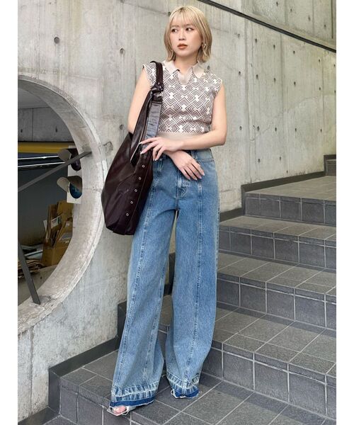 MURUA(ムルーア)の「ジオメトリックニットタンク(タンクトップ・レディース・グレー/ブラック/ベージュ・FREE)」の21枚目の写真