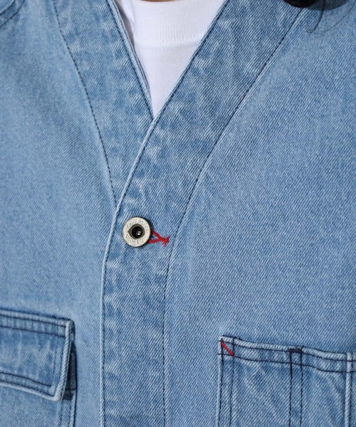 KRIFF MAYER（クリフメイヤー）の「KRIFF MAYER colorless coveralls / ノーカラーカバーオール unisex（デニムジャケット・メンズ・ダークブルー/ライトブルー・XL/L/M）」の7枚目の写真